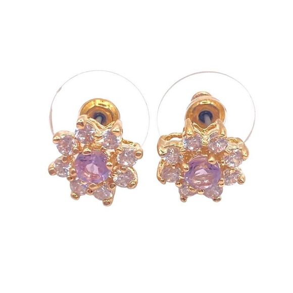 Women’s Gold flower CZ stud earrings - Picture 1 of 4